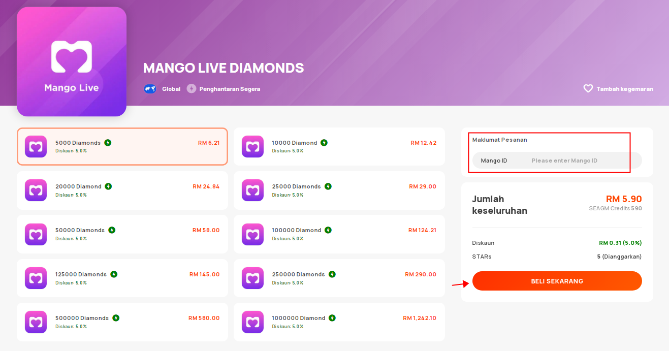 Membeli Diamond Mango Live